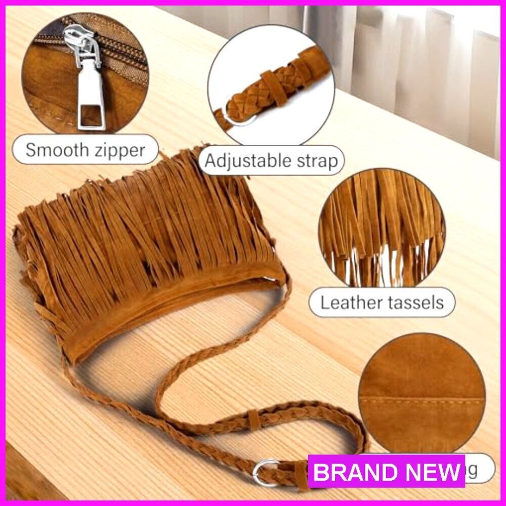Large Tassel Fringe Hobo Bag Crossbody Shoulder Purse Boho Travel Daily - Picture 5 of 7